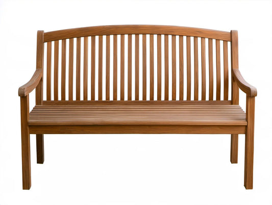 Brązowa ławka 3-osobowa z litego drewna tekowego 150 × 62 × 92 cm z łukowym oparciem