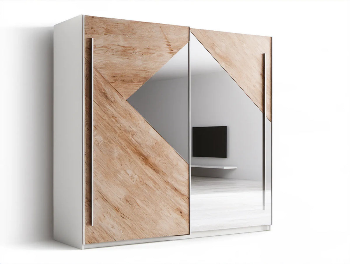 Szafa przesuwna z lustrem 180 x 60 x 200 cm Biała/Dąb Sonoma/Srebrna