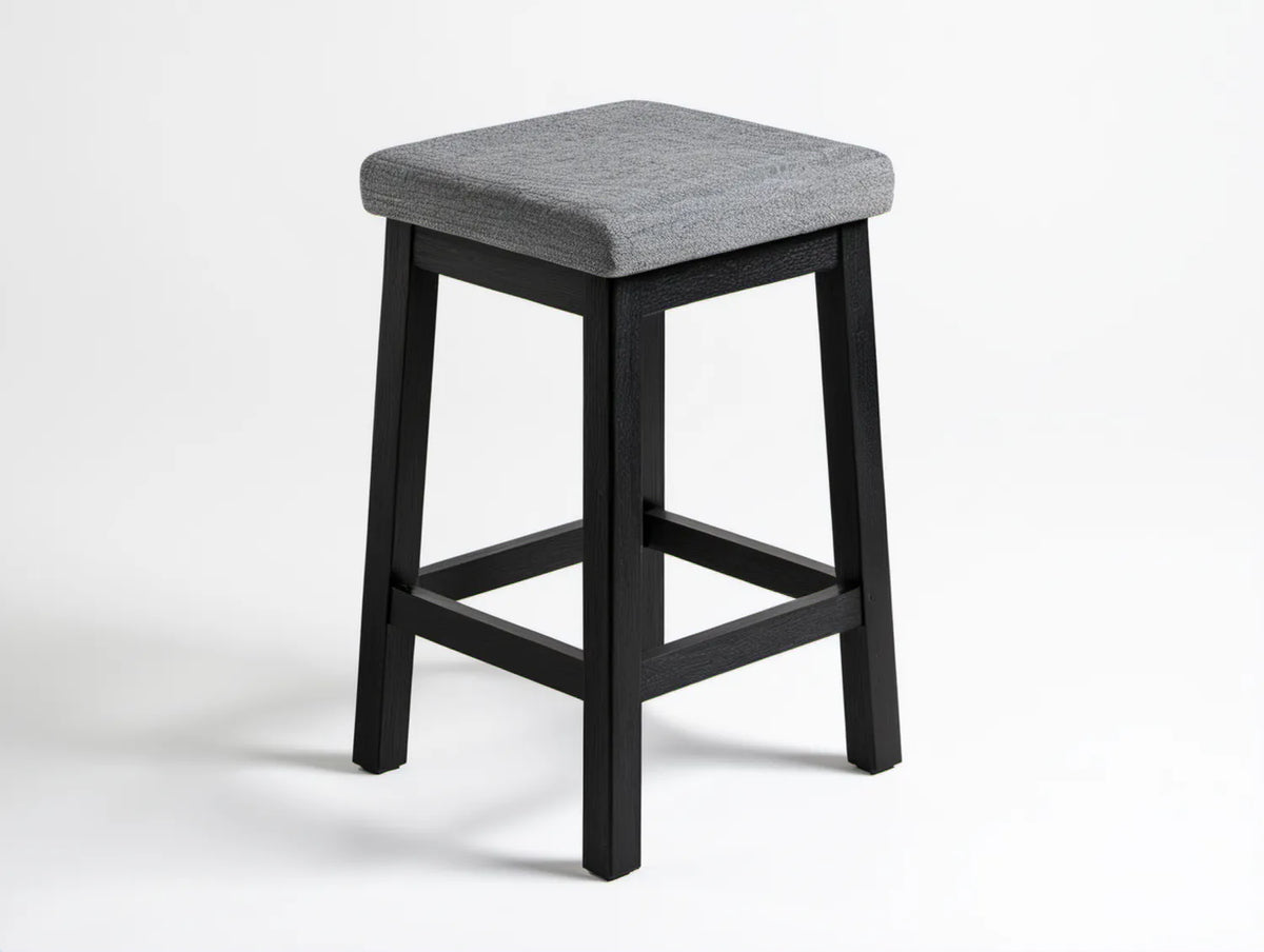 Tapicerowany hoker barowy z litego drewna bukowego, szaro-czarny, 40 x 40 x 75 cm