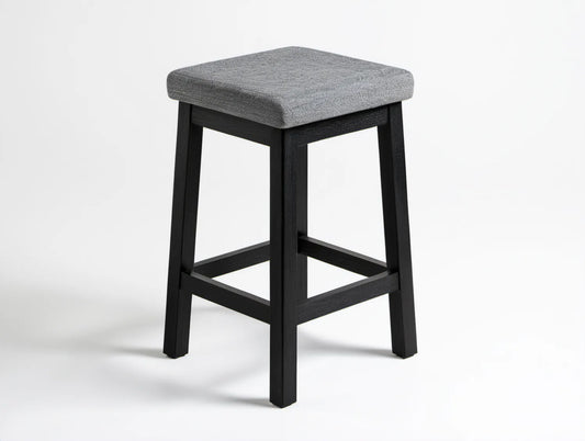 Tapicerowany hoker barowy z litego drewna bukowego, szaro-czarny, 40 x 40 x 75 cm