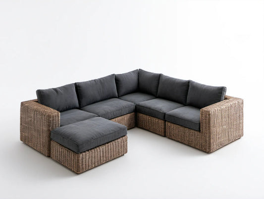 Modułowy narożnik ogrodowy z technorattanu brązowy z grafitowymi poduszkami 250 x 190 x 85 cm