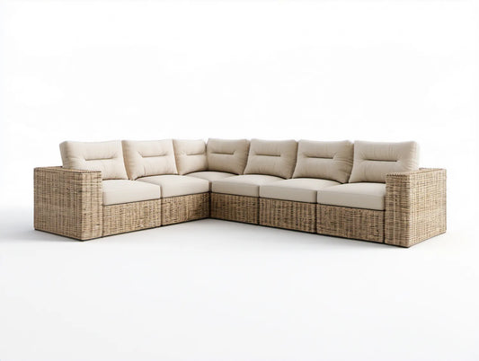Modułowy narożnik ogrodowy z technorattanu 300 x 300 x 82 cm Naturalny brąz/Beżowy