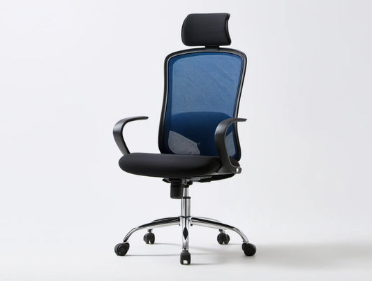 Ergonomiczne krzesło obrotowe granatowo-czarne z chromowaną podstawą, 64 x 64 x 118–128 cm